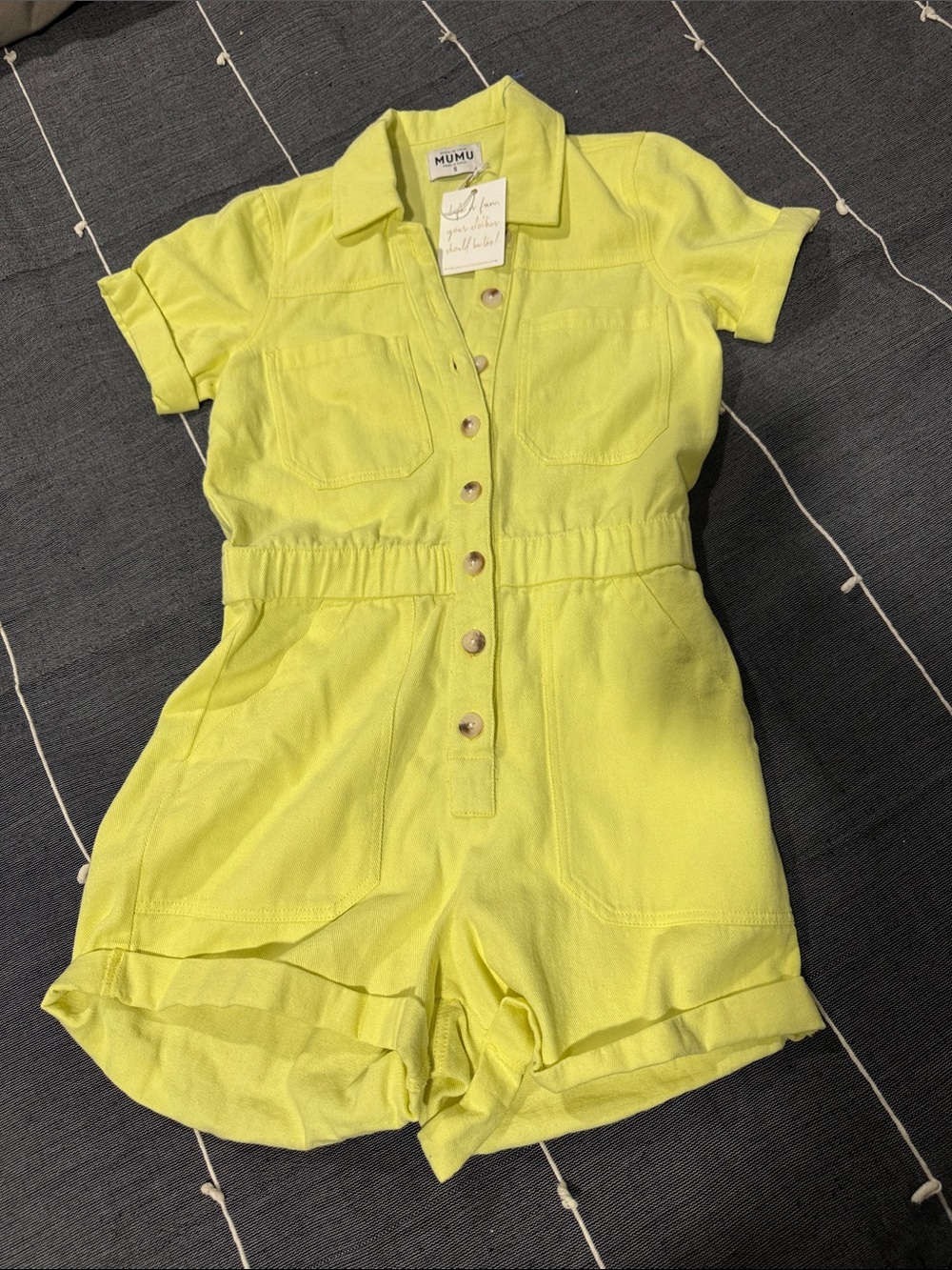 Womens Yellow Button-Front Shortalls